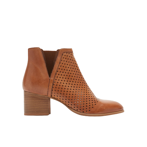 Picture of Perforated Leather Block Heel Ankle Boots