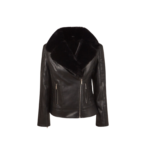 Picture of Eco-Leather Jacket with Faux Fur Lapels