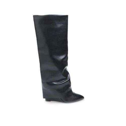 Picture of Covered Wedge Knee High Faux Leather Boots